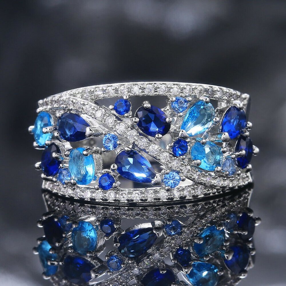 new womens blue aquamarine s925 ring - Picture 7 of 7